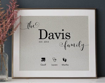 Personalised Gift, Family Name Sign, Mothers Day Gift From Daughter Long Distance, Fathers Day Gift From Son, Step Mom Mothers Day Gift