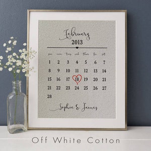 Calendario de bodas • Regalo de aniversario • Regalo para esposo o esposa • Regalo para parejas • Impresión de algodón o lino • Aniversario de bodas personalizado
