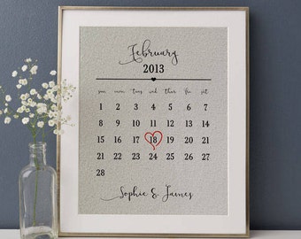 Wedding Calendar • Anniversary Gift • Gift for Husband or Wife • Couples Gift • Cotton or Linen Print • Personalized Wedding Anniversary