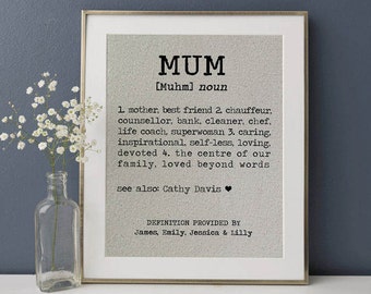 Definition of Mum Fabric Print • Gift for Mum • Personalized Mother's Day Gift for Mum from Daughter • Mum Gift • Personalized Fabric Print