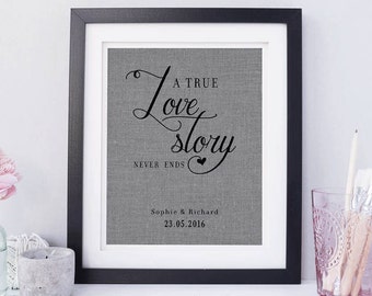 A True Love Story Never Ends • Personalized Wedding Gift • Gift for Newlyweds • Wedding Sign • Couples Anniversary Gift • Engagement Gift
