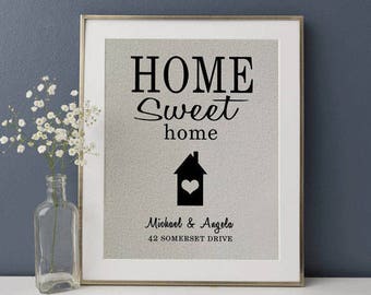 Home Sweet Home • Personalized Home Gift • Housewarming Gift • Gift for Couples • New Home Gift • Home Decor • Burlap Linen or Cotton Print