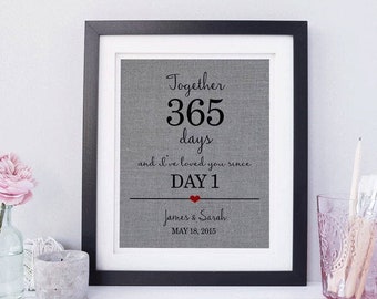 Together 365 Days Print • Anniversary Gift • Gift for Wife • Gift for Husband • Rustic Home Decor • Unique Anniversary Ideas • Fabric Print