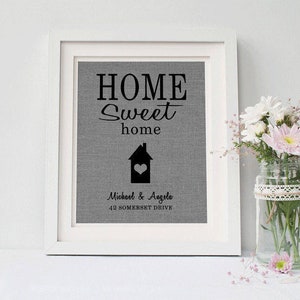 Home Sweet Home Fabric Print – Custom Housewarming Gift with Name & Address, New Home Gift, Custom Moving In Gift, Personalized Home Print