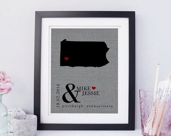 State Map Wedding Gift • Personalized Wedding Gift • Linen Anniversary • Newlyweds Gift • Gift for Couple • Cotton Anniversary