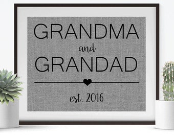 Grandma & Grandad Established Sign • Gift for Grandma and Grandad • Personalized Fabric Print • Grandparents Gift • Gift from Grandkids
