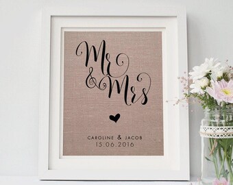 Mr. and Mrs. Print • Personalized Wedding Gift • Gift for Newlyweds • Wedding Sign • Cotton Anniversary • Linen Anniversary • Gift for Him