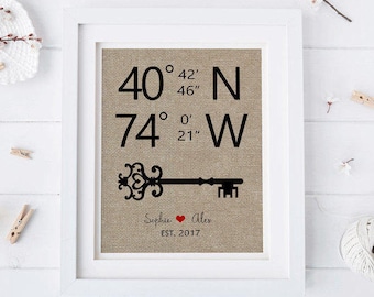 Housewarming Gift, Farmhouse Wall Decor, Personalised Gift, New Home Gift, Rustic Home Decor, Coordinates Print, Wall Art Canvas, Gift