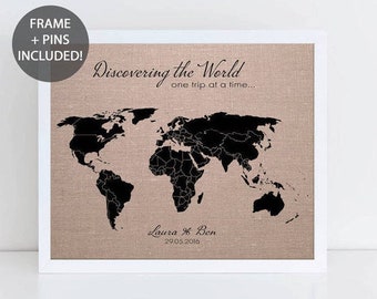 Discovering The World Pushpin Map • Personalised World Pinboard Map • Traveller Gift • Wedding Gift • Gift for Couples • Anniversary Gift