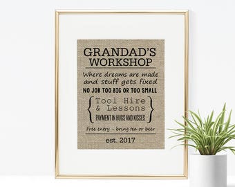 Grandad's Workshop Sign • Sign for Shed • Garage Sign • Dad Birthday Gift • Est Sign • Fathers Day Gift • Grandad Gift • Gift for Grandpa