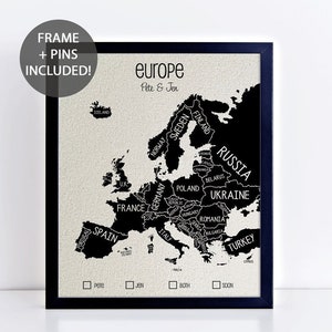 Kaart Europa punaise verticaal • Gepersonaliseerde punaise kaart Europa • Reiscadeau • Huwelijkscadeau • Katoen jubileumcadeau • Cadeau 4e verjaardag