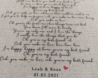 Paroles de chansons personnalisées imprimées sur lin