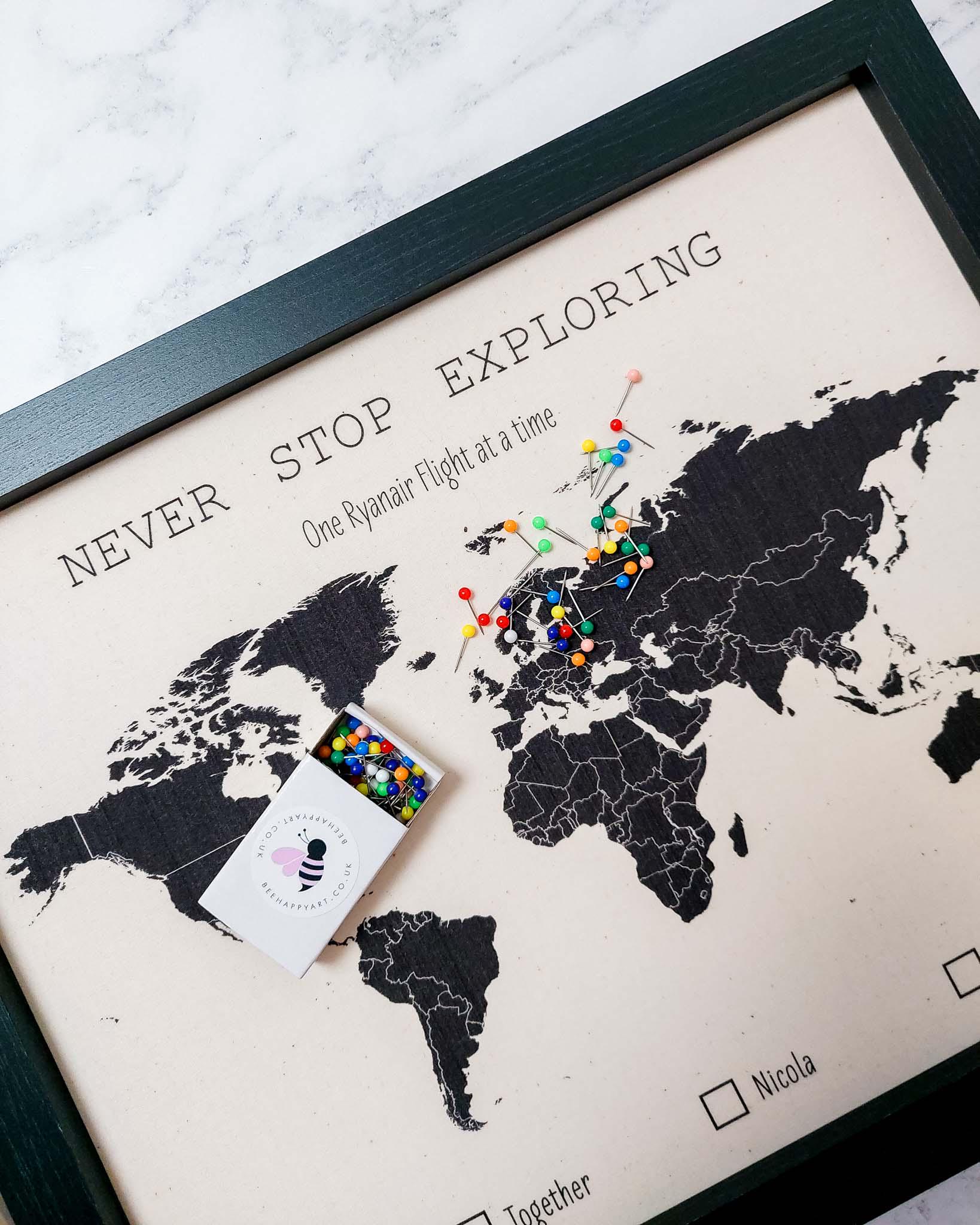 Personalized Push Pin World Map | Cotton or Linen, Framed Travel ...
