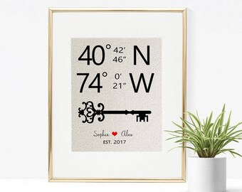 Latitude Longitude Fabric Print • GPS Cordinates • Housewarming Gift • New Home Gift • Home Decor • Address Sign • Latitude Longitude Sign