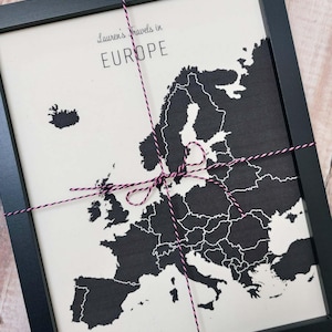 Europe Travel Map with Pins - Personalised Linen or Cotton Map | 2nd, 4th or 12th Anniversary Gift for Travellers, Gift for Husband or Wife