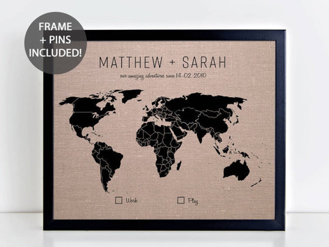  Personalized World Map Pin Board, Modern Wall Art, Framed Push  Pin Map, Black and White, Best Gift for Travellers : Office Products