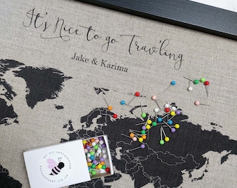 Map Of The World, Gift For Travellers, Wedding Anniversary Gifts For Wife Husband Couples, Cotton and Linen Anniversary Gifts