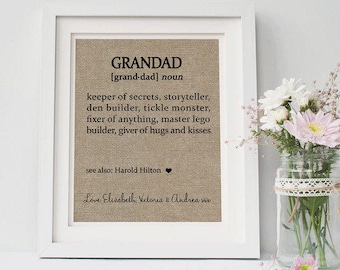 Definition of Grandad Fabric Print • Gift for Grandad • Personalized Father's Day Gift for Grandad • Personalized Fabric Print • Dictionary