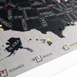Custom Cotton or Linen USA Map with Push Pins – Framed Travel Tracker – 2nd, 4th, 12th Anniversary Gift for Couples, Husband or Wife