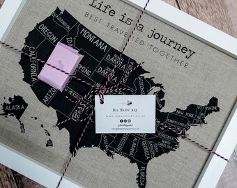 Framed USA Travel Map with Pins – Personalized Linen or Cotton Anniversary Gift
