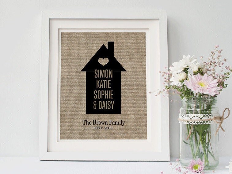 Home Sweet Home Fabric Print – Custom Housewarming Gift with Names, New Home Gift, Personalized New Homeowner Gift, Rustic Home Decor