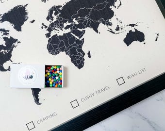 Framed World Travel Map with Pins – Personalized Cotton/Linen Anniversary Gift