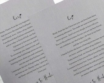 Personalized Linen or Cotton Wedding Vows Print – Anniversary Keepsake Gift for Husband /Wife
