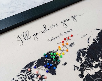 Personalized Pushpin World Map – Cotton or Linen Anniversary Gift for Husband or Wife