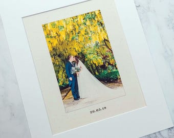 Hochzeitsfoto auf Baumwolle oder Leinen - Nachdenkliches Geschenk zum 2., 4., 12. Jahrestag, Jahrestagsgeschenke für Mann oder Frau aus Baumwolle und Leinen