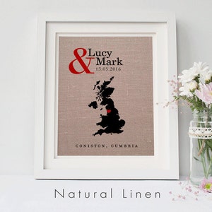 Regalo de boda con mapa del Reino Unido • Regalo de boda personalizado • Regalo de aniversario • Regalo para recién casados • Regalo para parejas • Regalo para él • Regalo para ella
