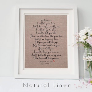 Paroles de chanson imprimées sur du coton ou du lin • Cadeau d'anniversaire personnalisé • Cadeau en coton ou en lin • 2e anniversaire • 4e anniversaire image 4