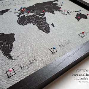 World Map Canvas, Linen Anniversary Gift, Pushpin Map, World Map Wall Art, Wedding Gift, Cotton Anniversary, Gift for Husband, Gift for Wife image 6