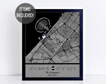 Custom Linen City Map Print – Anniversary Gift, Framed Map Art