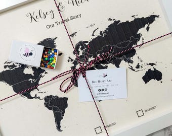 Personalized Push Pin World Travel Map – Cotton Anniversary Gift