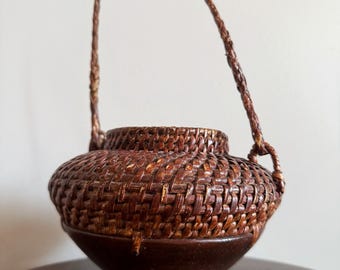 Vintage Japanese Ikebana Bamboo Basket | Woven Hanging Basket