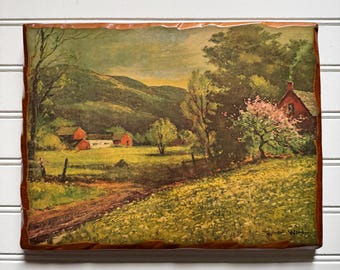 Placa antigua de Robert Wood con motivos campestres