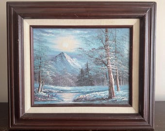 Pintura al óleo de un paisaje invernal vintage