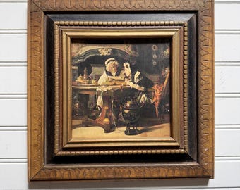Marco de madera tallada vintage con arte del viejo mundo