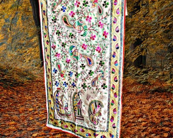 Embroidered Floral Phulkari Dupatta, Traditional Indian Stole/Scarf, Handmade Gift”