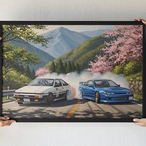 JDM Drift Art Print | Initial D Style Car Print | Toyota AE86 Nissan S15 Poster | Japanese Mt Pass Decor | Car Enthusiast Gift