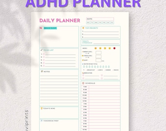 Printable ADHD Planner Daily Panner For Daily Productivity