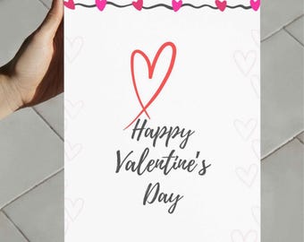 Carte de voeux imprimable Happy Valentine's Day : voeux romantique coeur rouge