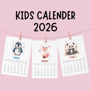 Kids Calendar 2026 Printable | Animal Monthly Calendar for Children | Homeschool PDF