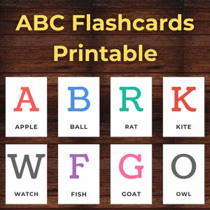 Tarjetas imprimibles del abecedario / Tarjetas de aprendizaje del alfabeto para niños pequeños / Reconocimiento de letras en PDF