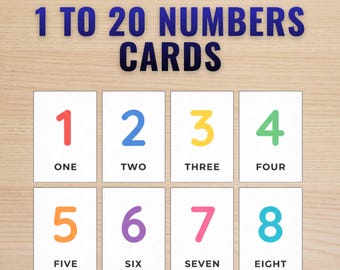 Printable Number Flashcards 1–20, Counting & Spelling Numbers PDF