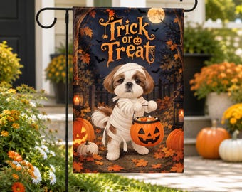 Bandera de Halloween con retrato personalizado de mascota, bandera de jardín personalizada para perros, bandera de Halloween para el patio, decoración de Halloween para exteriores, regalo para amantes de las mascotas