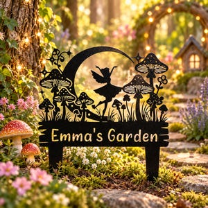 Custom Metal Fairy Garden Sign, Personalized Gardener Name Plaque, Gift for Daughter Mom