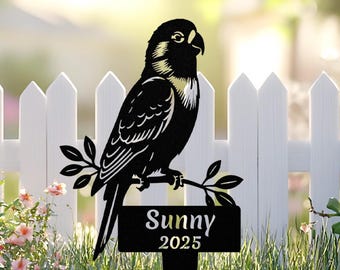 Custom Parrot Memorial Plaque, Metal Bird Garden Sign, Cockatoo Gift, Bird Pet Grave Marker, Lovebird Decor, Engraved Name Sign, Yard Signs