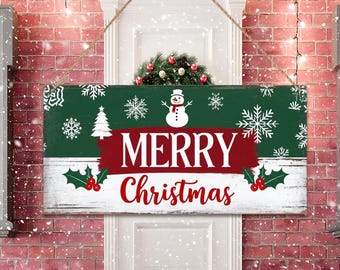 Rustikales Holzschild Frohe Weihnachten, Türhänger für Bauernhaus