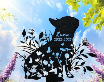 Custom French Bulldog Memorial Stake, Floral Dog Garden Decor, Pet Loss Gift